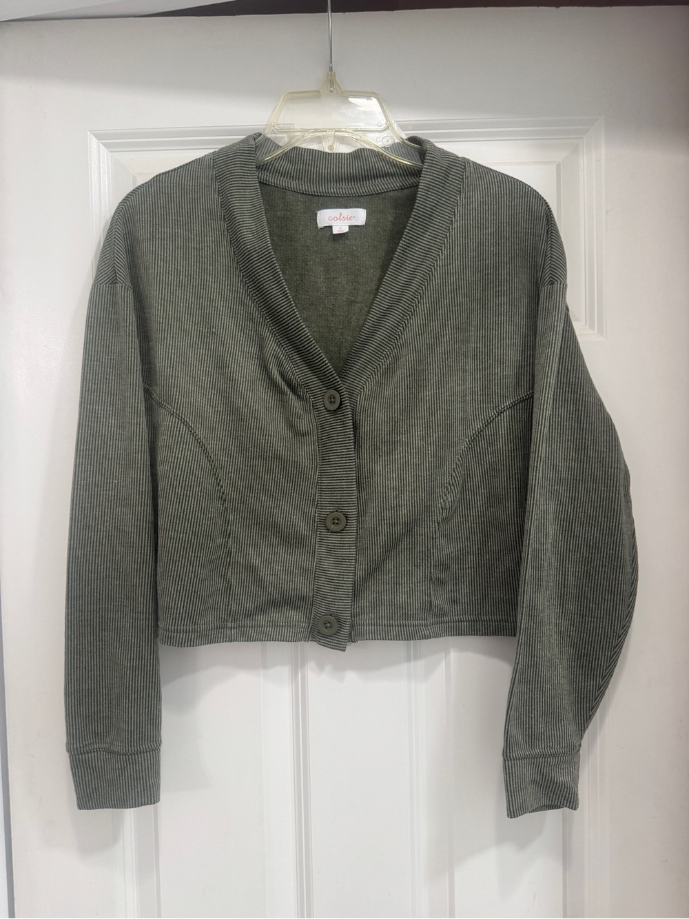 Colsie Knit Cropped Lounge Cardigan Size Small Green